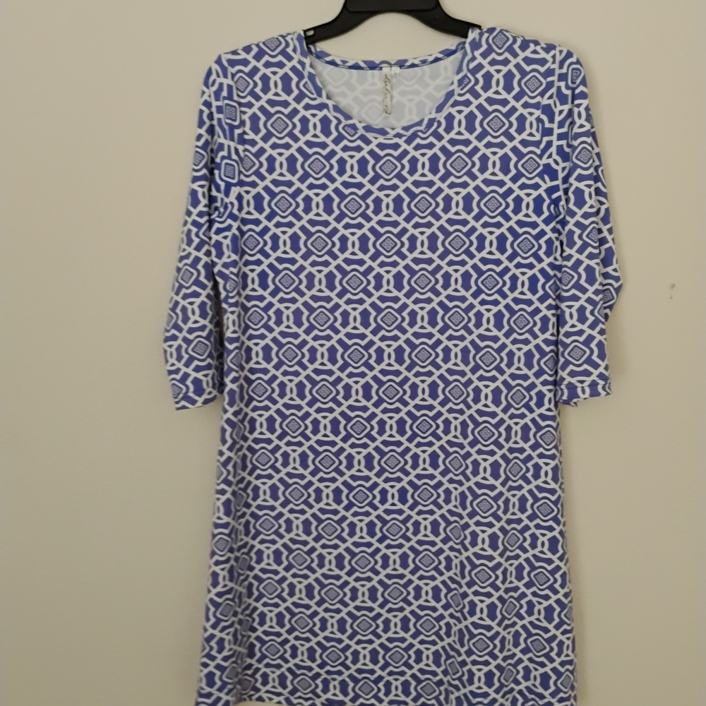 Lulu-B Geometric Blue and White Asymmetrical Dress
